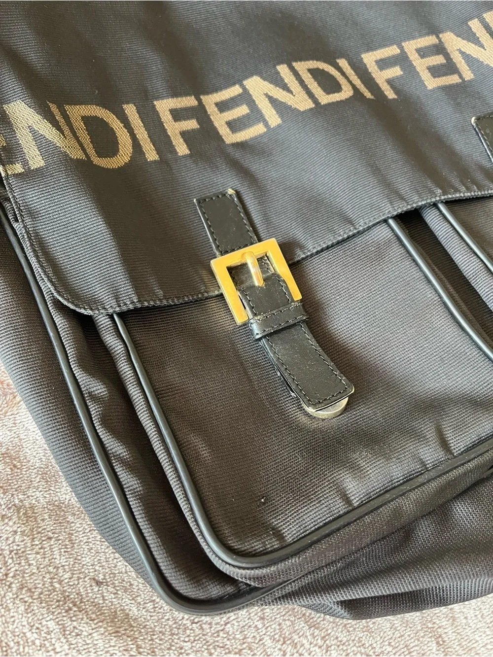 Fendi Black Canvas Messenger Bag with Logo Strap